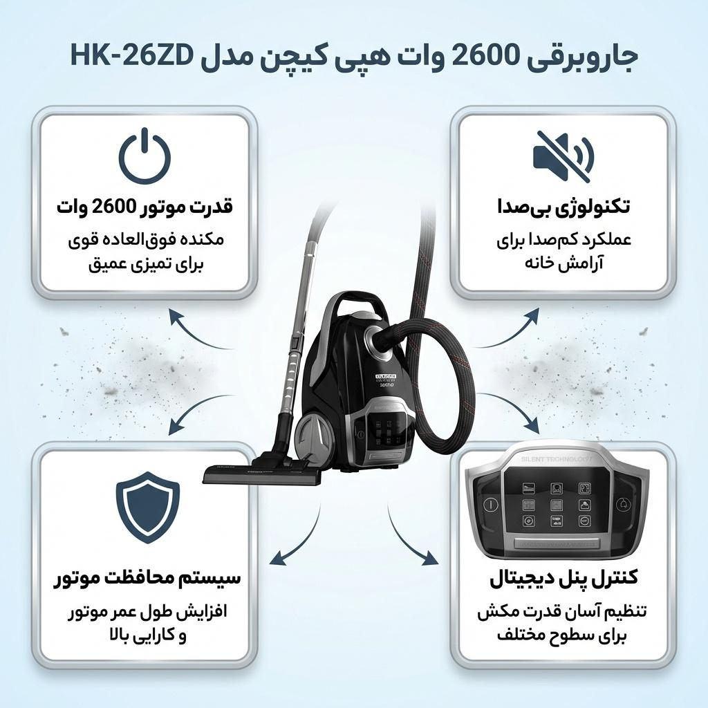 جاروبرقی 2600 وات هپی کیچن مدل HK-26ZD