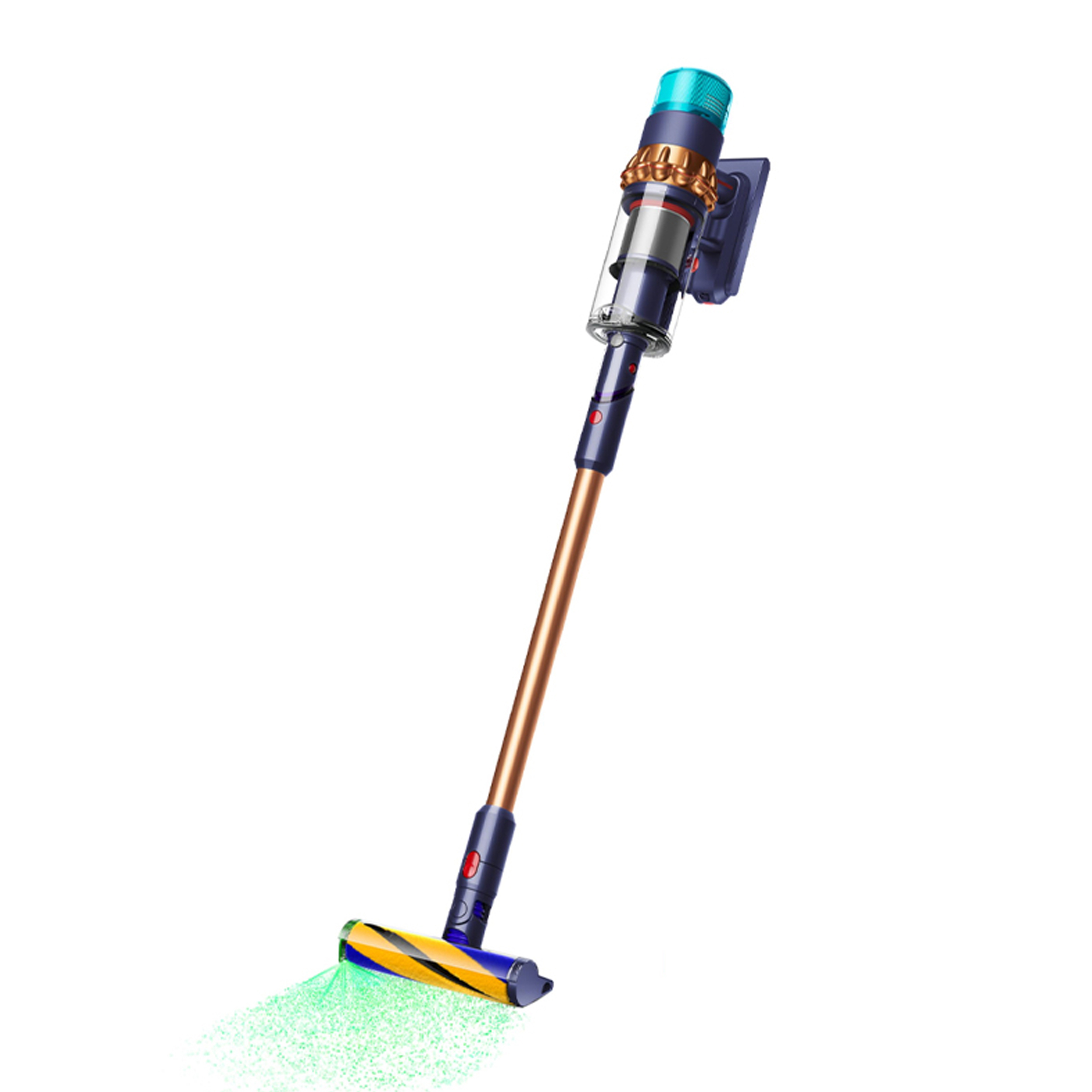 جارو شارژی عصایی دایسون مدل Gen5detect با موتور دیجیتالی 280 وات هوا، باتری 3800 میلیآمپرساعت با عمر تا 70 دقیقه، فیلتر HEPA ضد آلرژی، فناوری لیزر شناسایی گرد و غبار و صفحهنمایش دیجیتال هوشمند
