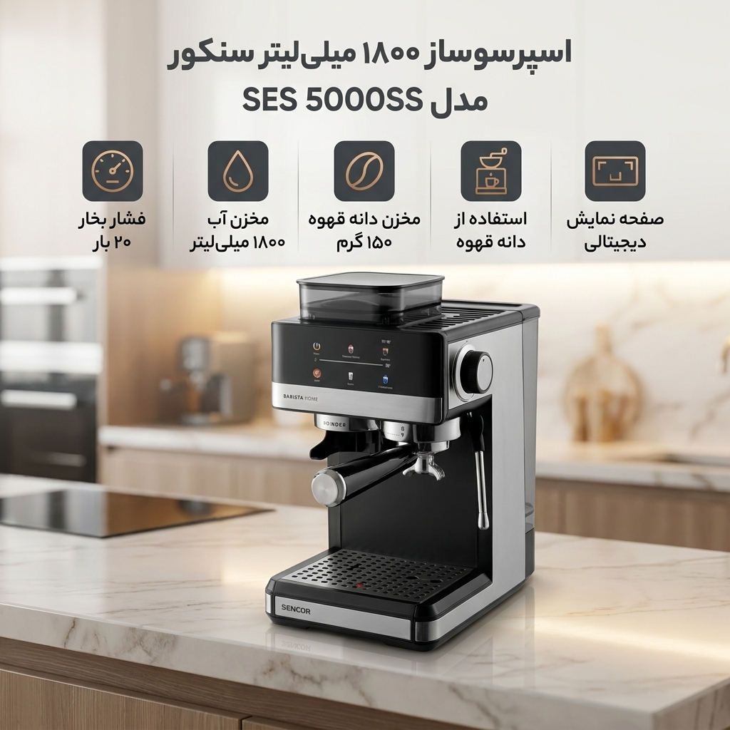 اسپرسو ساز 1800 میلی‌لیتر سنکور مدل SES 5000SS