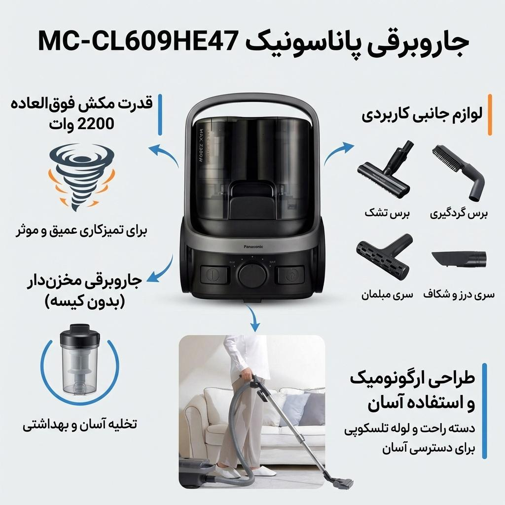 جاروبرقی 2200 وات پاناسونیک مدل  MC-CL609HE47