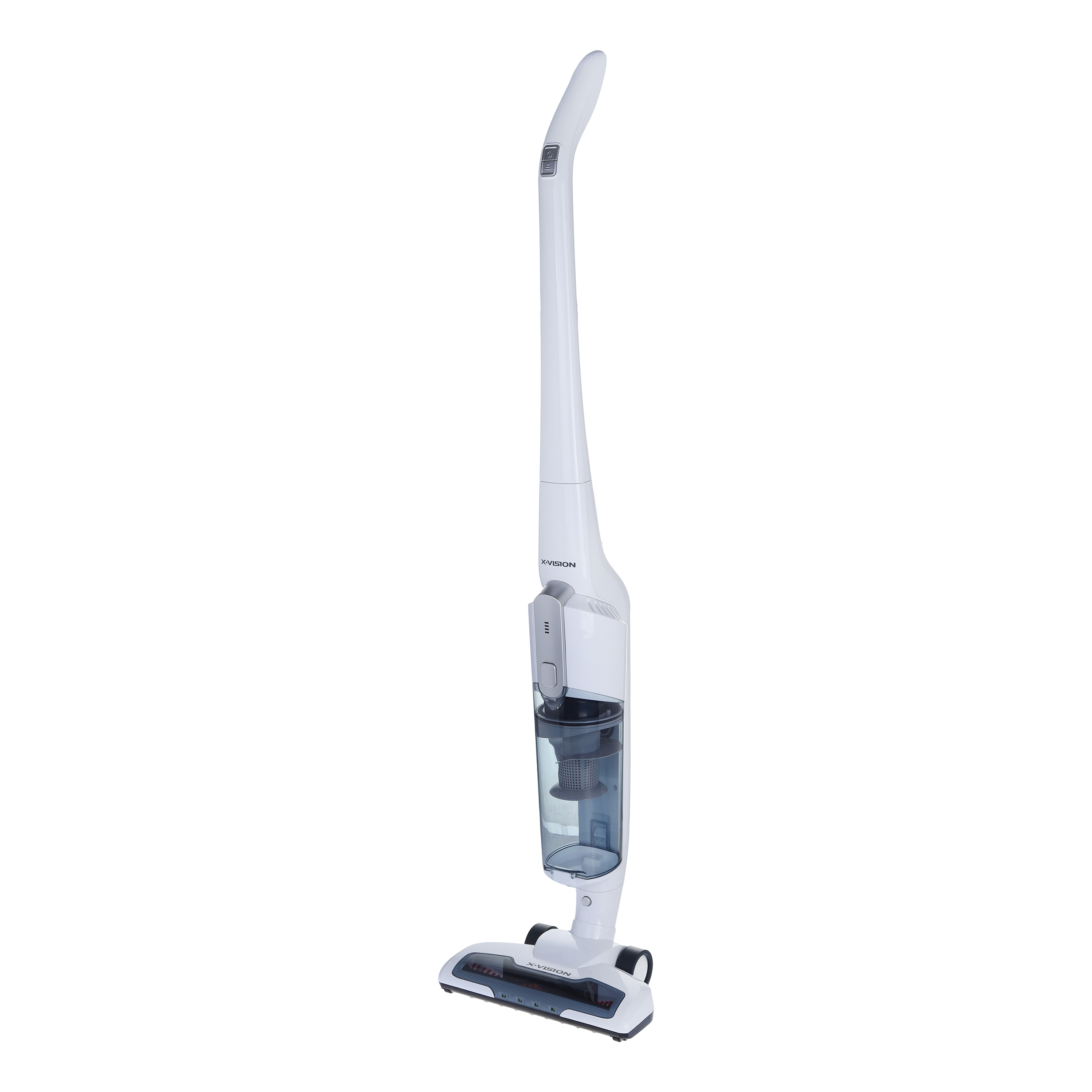 جارو شارژی عصایی ایکس‌ویژن مدل SVC-2950 باتری لیتیوم‌یونی 2000 میلی‌آمپر، موتور 140 وات با توان مکش 8 کیلوپاسکال، فیلتر HEPA قابل شست‌وشو، تنظیم سرعت دو حالته و پایه شارژ دیواری
