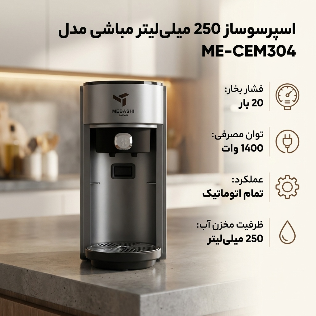 اسپرسو ساز 250 میلی‌لیتر مباشی مدل ME-CEM304