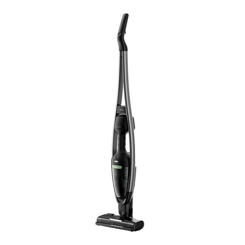 جارو شارژی عصایی آاگ مدل AS62B25OKO با باتری 25.2 ولت، دو حالته ایستاده و دستی، فیلتر سه‌مرحله‌ای ضد گرد و غبار، برس مخصوص حیوانات خانگی، چراغ LED جلو پارویی، کارکرد 40 دقیقه با برس گردان و مخزن 0.3 لیتری