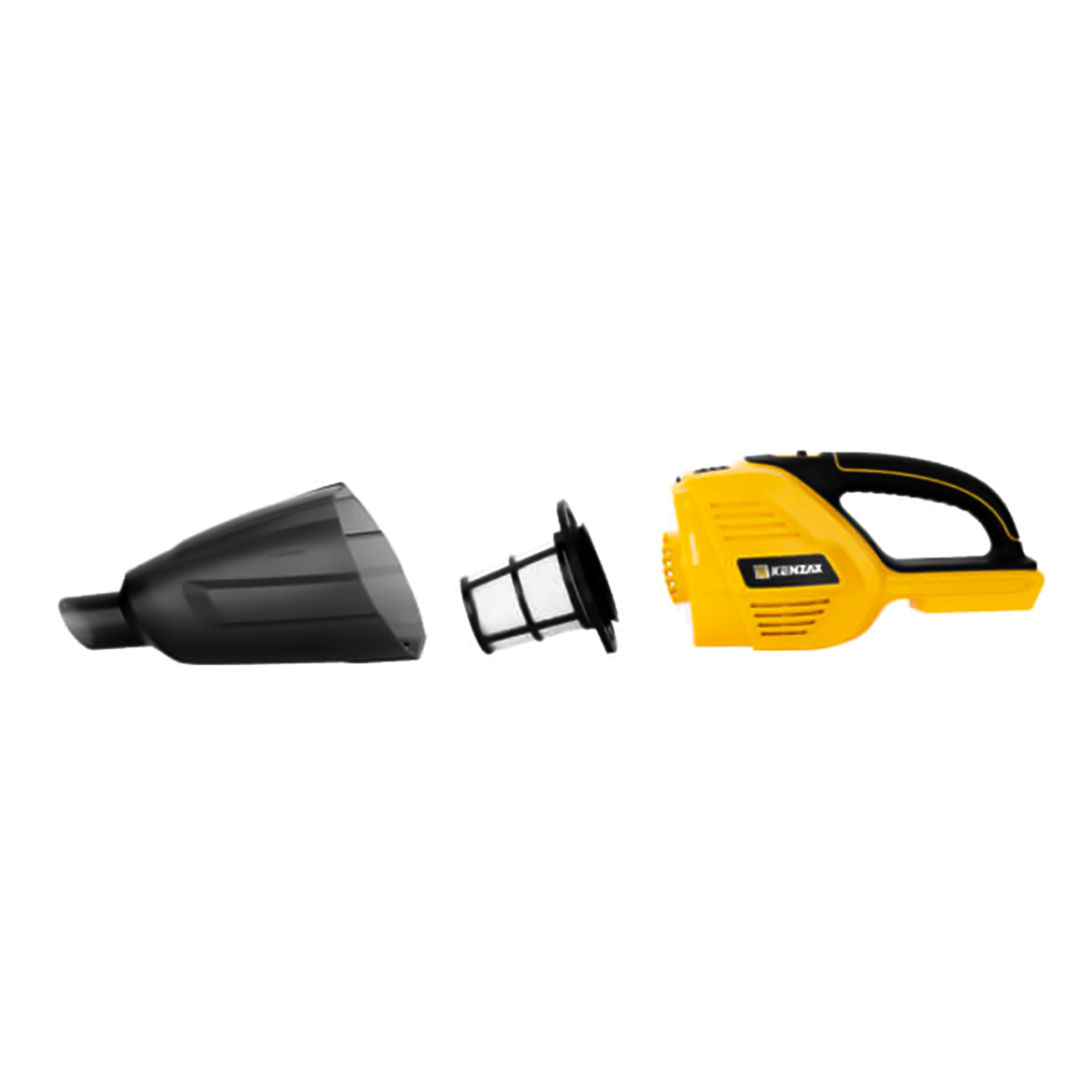 جارو شارژی دستی کنزاکس مدل KVC-118 با باتری لیتیوم 18 ولت 2 آمپر، ظرفیت مخزن 500 میلی‌لیتر، فیلتر نانو قابل شست‌وشو، دسته TPR ضد تعریق، وزن 1.2 کیلوگرم، پایه شارژ سریع و چهار فرچه متنوع