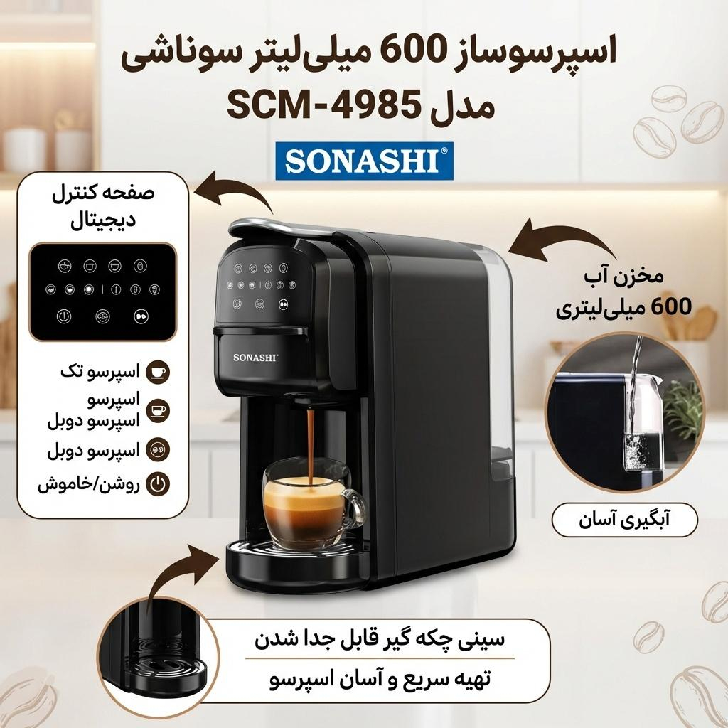 اسپرسو ساز 600 میلی‌لیتر سوناشی مدل SCM-4985