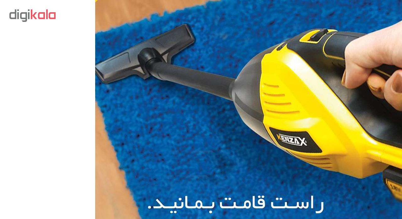 جارو شارژی دستی کنزاکس مدل KVC-118 با باتری لیتیوم 18 ولت، توان مکش 1500 وات، فیلتر نانو قابل شستشو، سیستم تخلیه آسان مخزن، بدنه ضد خش ABS و پایه شارژ سریع