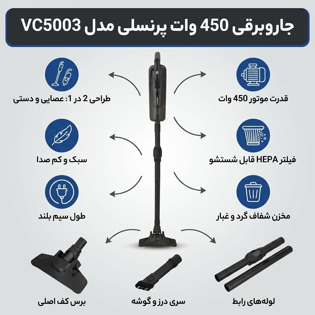 جاروبرقی 450 وات پرنسلی مدل VC5003
