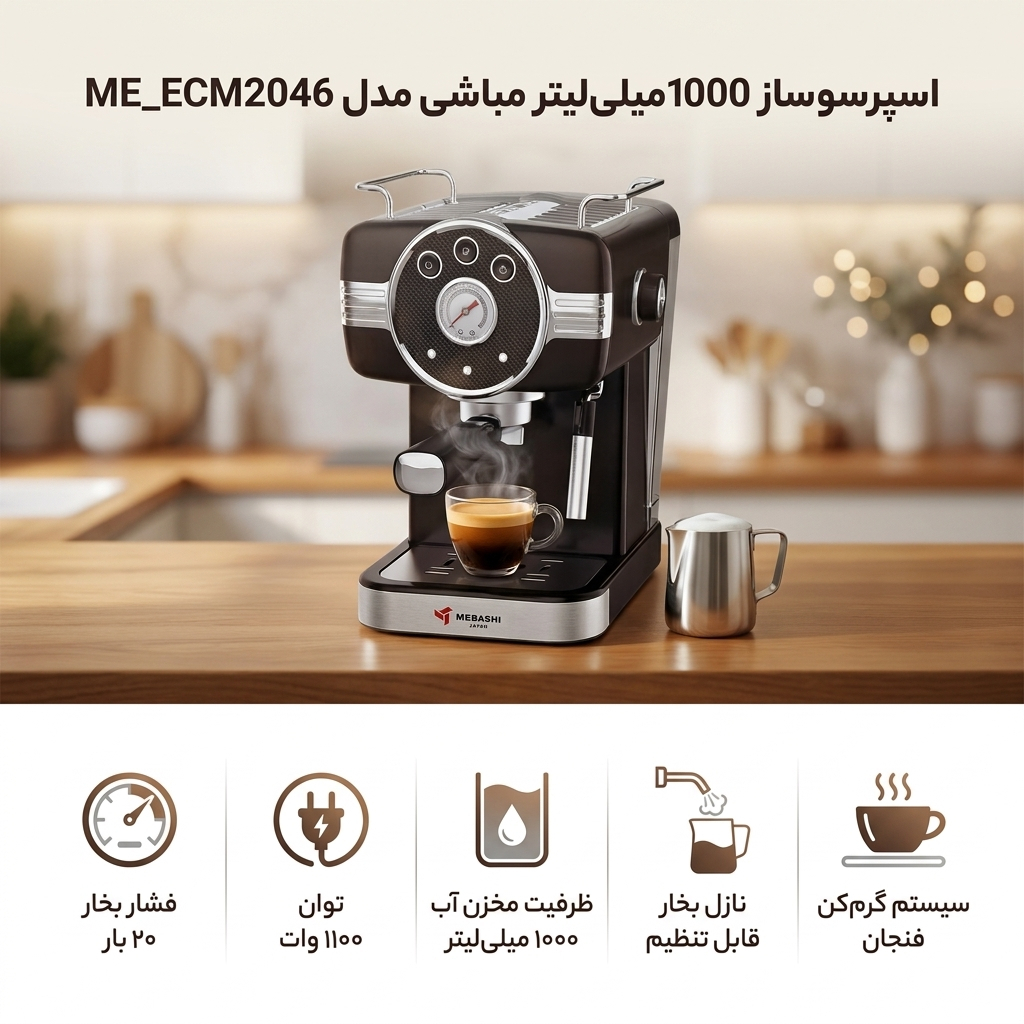 اسپرسو ساز 1000 میلیلیتر مباشی مدل ME_ECM2046
