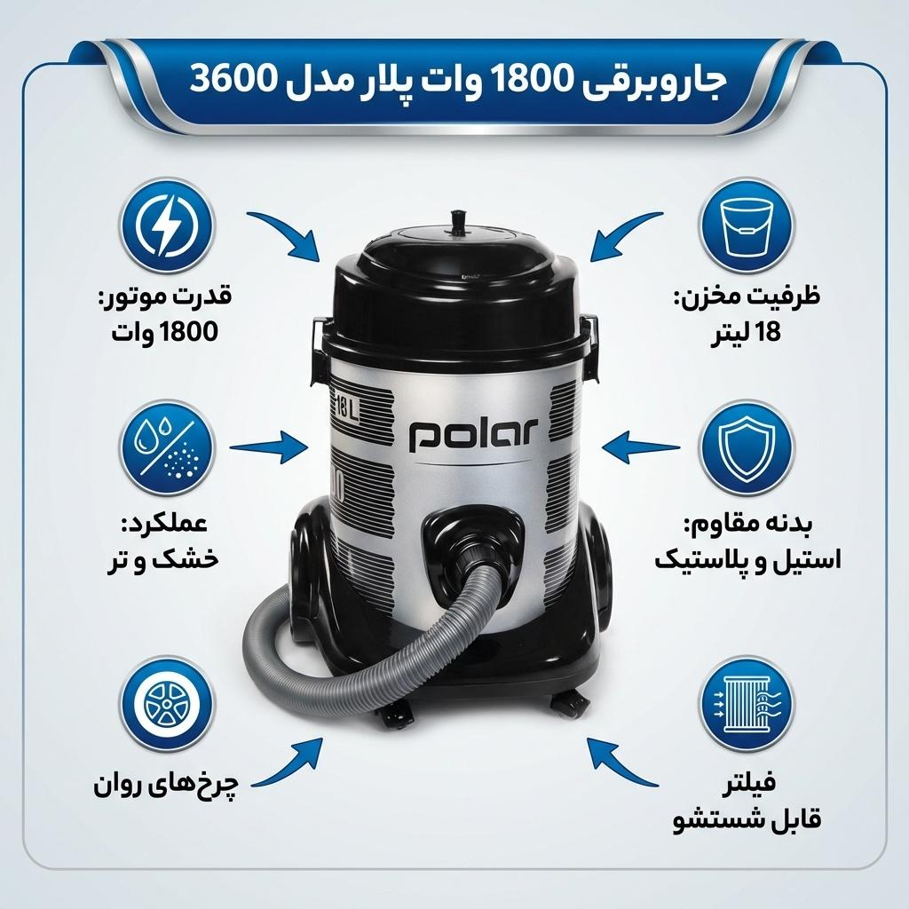 جاروبرقی 1800 وات پلار مدل 3600