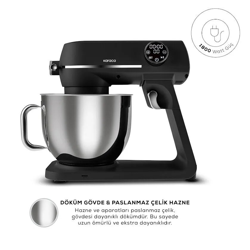 همزن کاسه‌دار 7 لیتری کاراجا مدل Multichef Artisan Digital Ekran Döküm 1800W