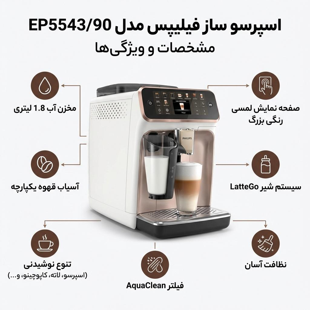 اسپرسو ساز 1.8 لیتری فیلیپس مدل EP5543/90