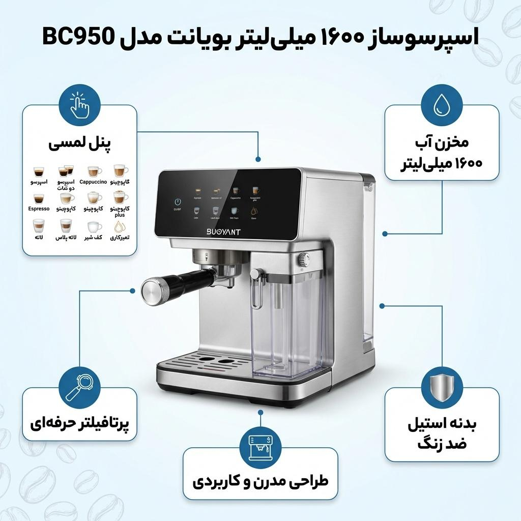 اسپرسو ساز ۱۶۰۰ میلیلیتر بویانت مدل BC950