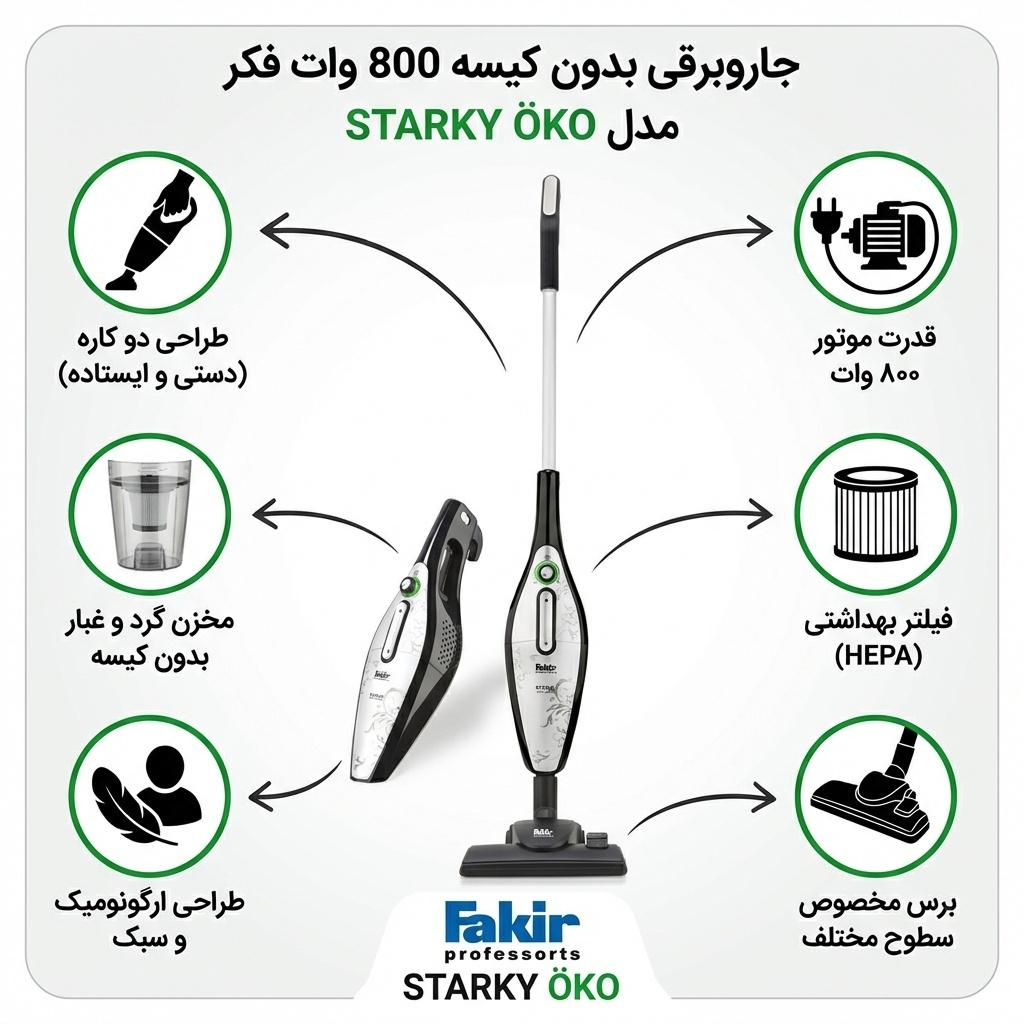 جاروبرقی بدون کیسه 800 وات فکر مدل STARKY ÖKO