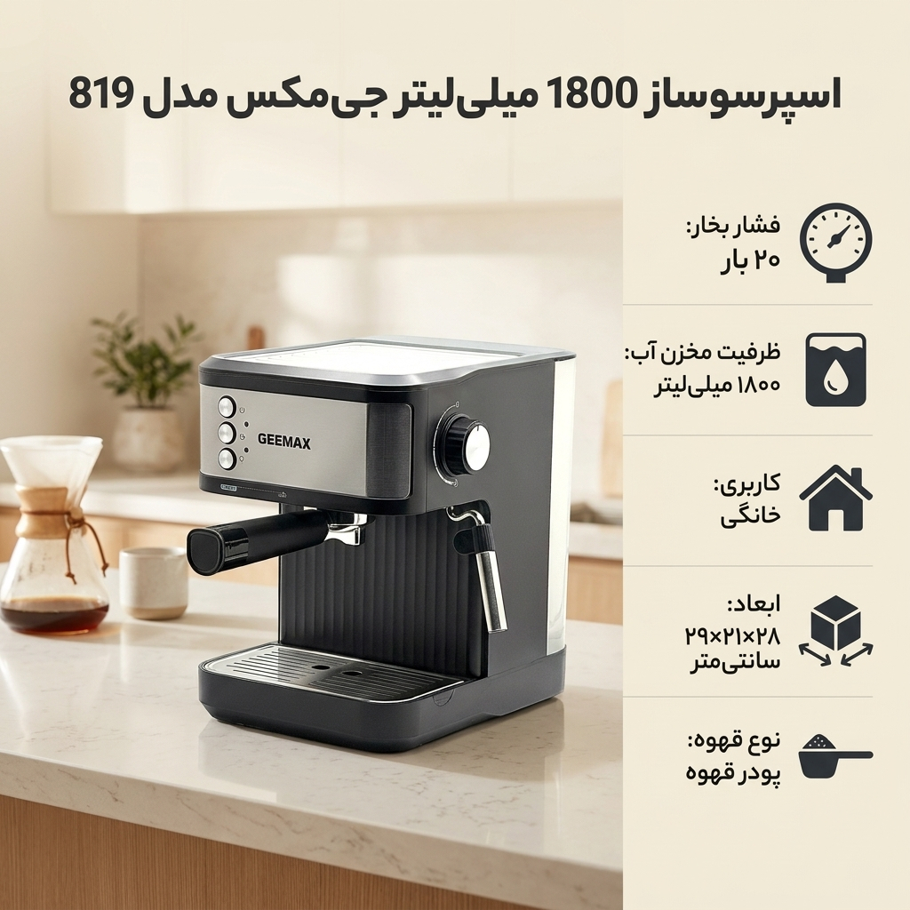 اسپرسو ساز 1800 میلی‌لیتر جی مکس مدل 819